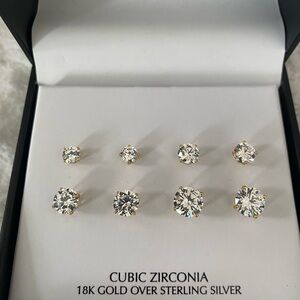 Cubic Zirconia  18K Gold Over Sterling Silver Earring Set, Giani Bernini